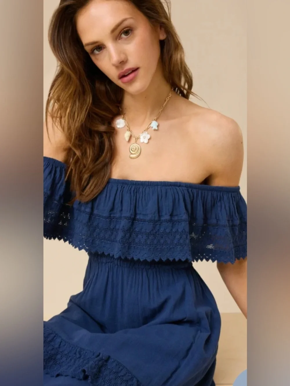 Altar'd State Navy Tiered Off the Shoulder Ruffled Maxi Dress (Becca): M - Picture 4 of 9